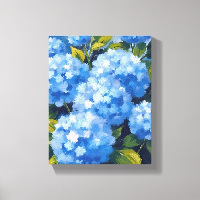 Blue Hydrangea Flowers Watercolor Floral Canvas Print (Front)