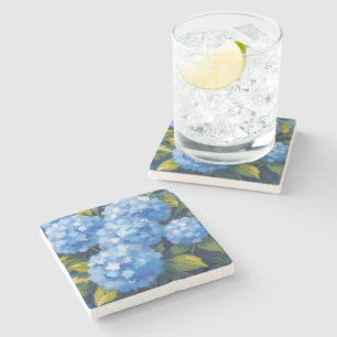 Blue Hydrangea Flowers Watercolor Floral Stone Coaster