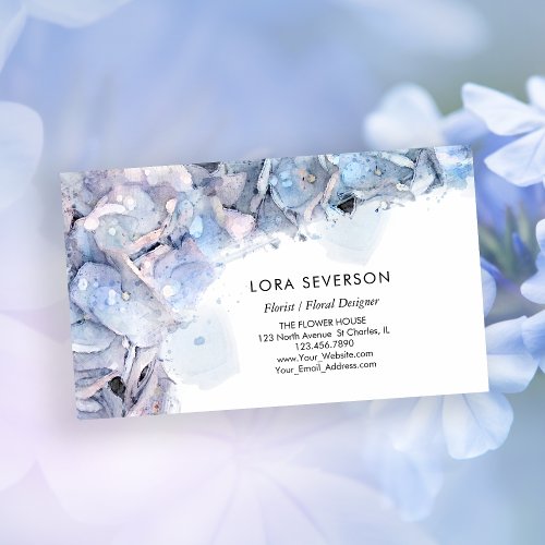 Blue Hydrangea Flowers Watercolor Florist Business Card