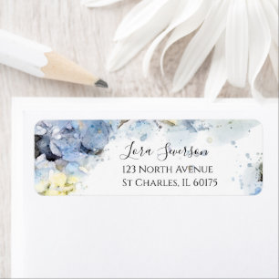 Blue Hydrangea Flowers Watercolor Label