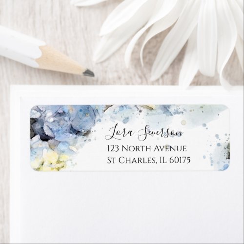 Blue Hydrangea Flowers Watercolor  Label