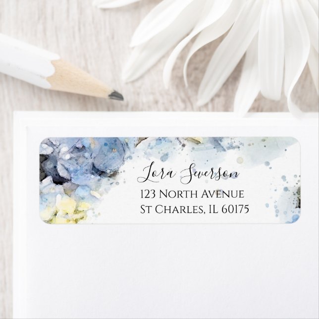 Blue Hydrangea Flowers Watercolor  Label (Insitu)