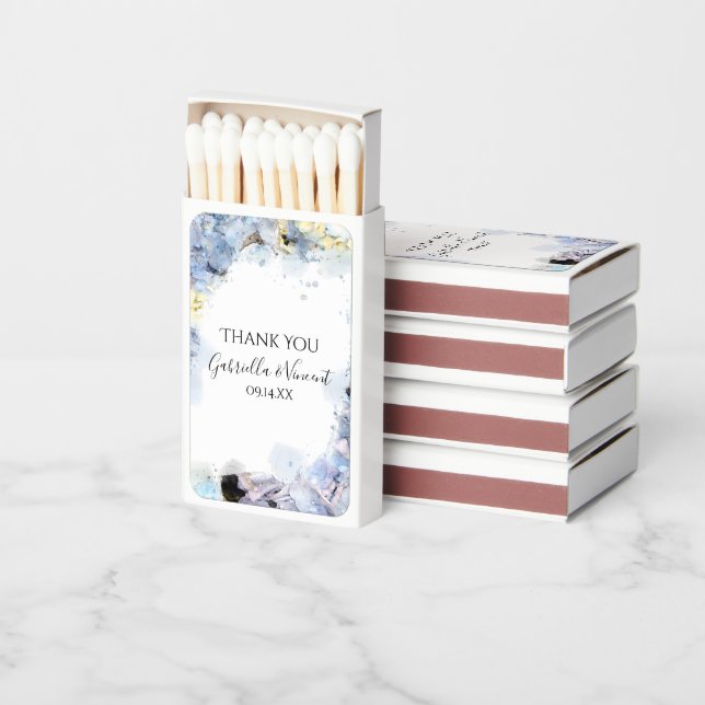 Blue Hydrangea Flowers Watercolor Wedding Favor Matchboxes (Stacked)