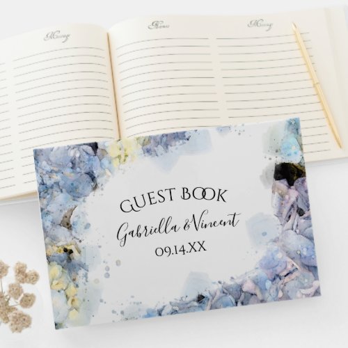 Blue Hydrangea Flowers Watercolor Wedding Guest Book