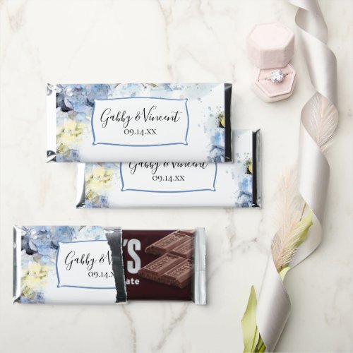 Blue Hydrangea Flowers Watercolor Wedding  Hershey Bar Favors