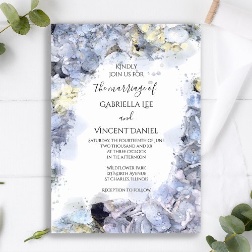 Blue Hydrangea Flowers Watercolor Wedding Invitation