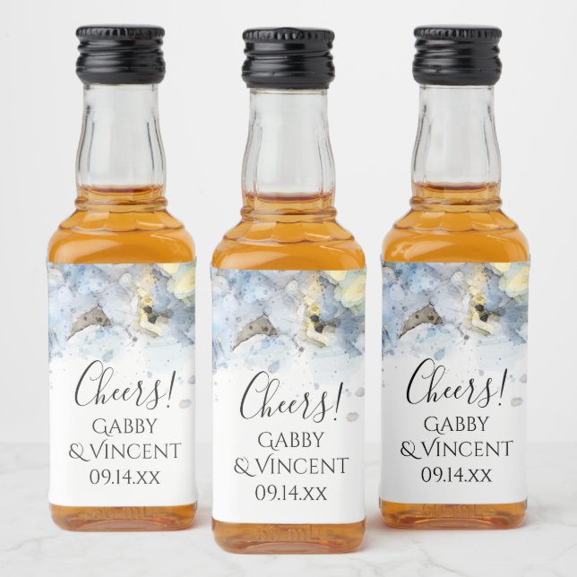 Blue Hydrangea Flowers Watercolor Wedding  Liquor Bottle Label (Bottles)