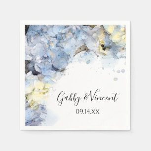 Blue Hydrangea Flowers Watercolor Wedding Napkins