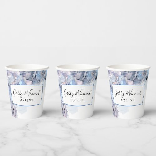 Blue Hydrangea Flowers Watercolor Wedding Paper Cups