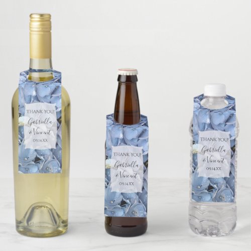 Blue Hydrangea Flowers Wedding Bottle Hanger Tag