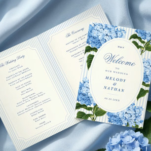 Blue Hydrangea Flowers Wedding Folded Paper Program