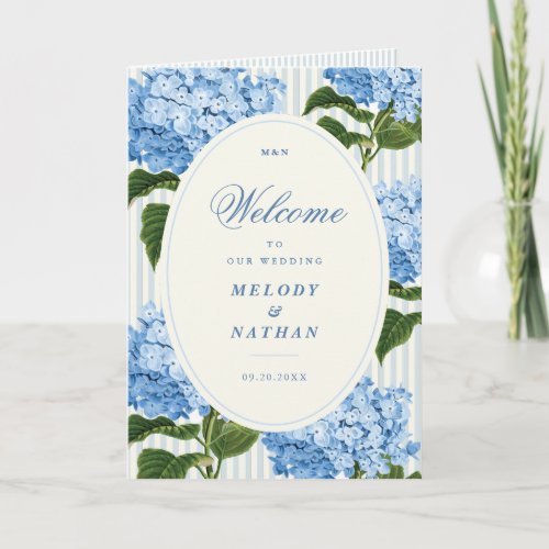 Blue Hydrangea Flowers Wedding Folded Paper Program