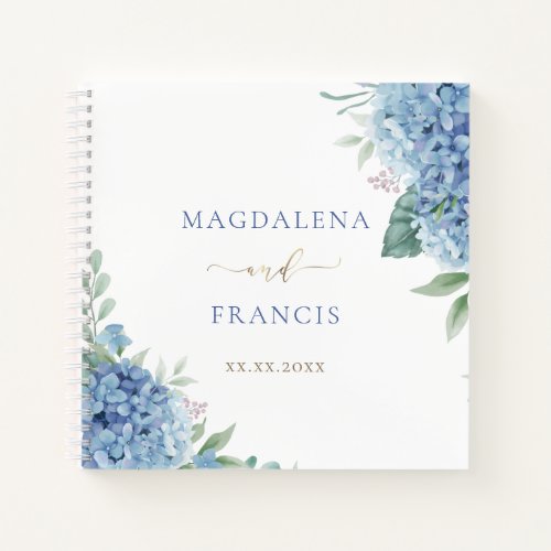 blue hydrangea flowers wedding Guest Book
