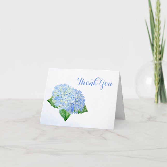 Blue Hydrangea Flowers Wedding Letterpress Thank You Card (Front)
