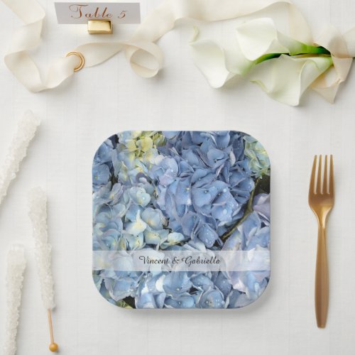 Blue Hydrangea Flowers Wedding Paper Plates