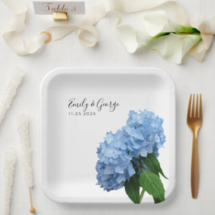 Blue Hydrangea Flowers Wedding Personalized Paper Plates