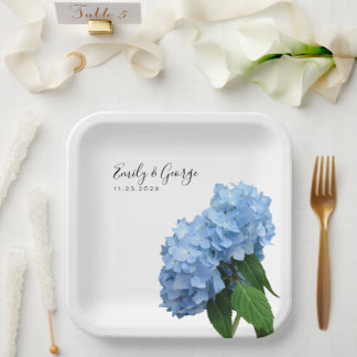 Blue Hydrangea Flowers Wedding Personalized Paper Plates