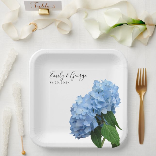 Blue Hydrangea Flowers Wedding Personalized Paper Plates (Wedding)