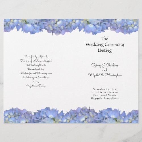 Blue Hydrangea Flowers Wedding Program Template