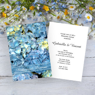 Blue Hydrangea Flowers Wedding Rehearsal Dinner Invitation