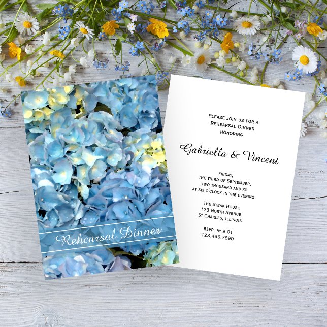 Blue Hydrangea Flowers Wedding Rehearsal Dinner Invitation (Creator Uploaded)