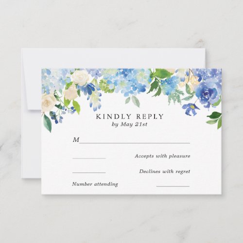 Blue Hydrangea Flowers Wedding RSVP Card