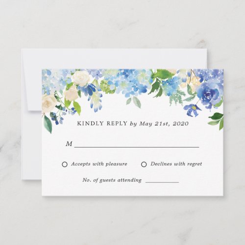 Blue Hydrangea Flowers Wedding RSVP reply Card
