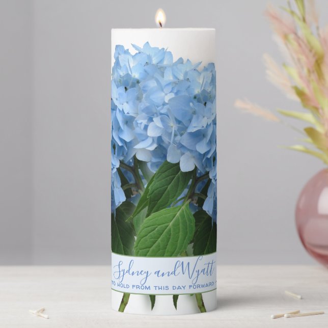 Blue Hydrangea Flowers Wedding Table Candles (In Situ)