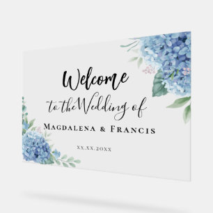 Blue Hydrangea flowers wedding welcome Acrylic Sign