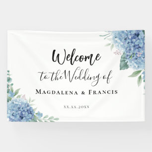 Blue Hydrangea flowers wedding welcome Banner