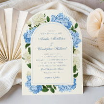 Blue Hydrangea Flowers & White Rose Garden Wedding
