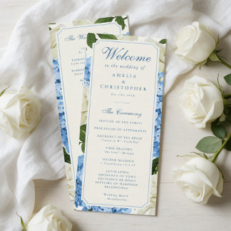 Blue Hydrangea Flowers White Roses Wedding Program