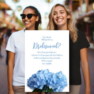 Blue Hydrangea Flowers Will You Be My Bridesmaid I Invitation
