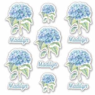Blue Hydrangea Flowers With Your Name Vinyl Sticker