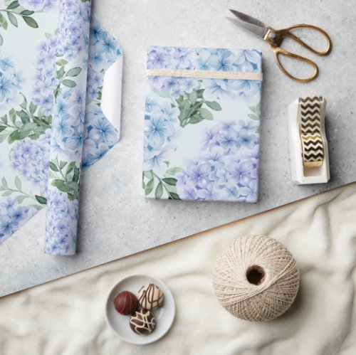 Blue hydrangea flowers wrapping paper