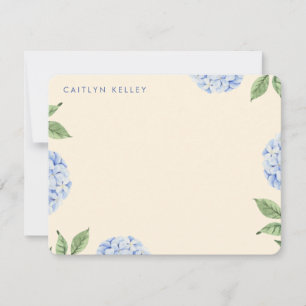 Blue Hydrangea Flowers Yellow Custom Flat Note Card