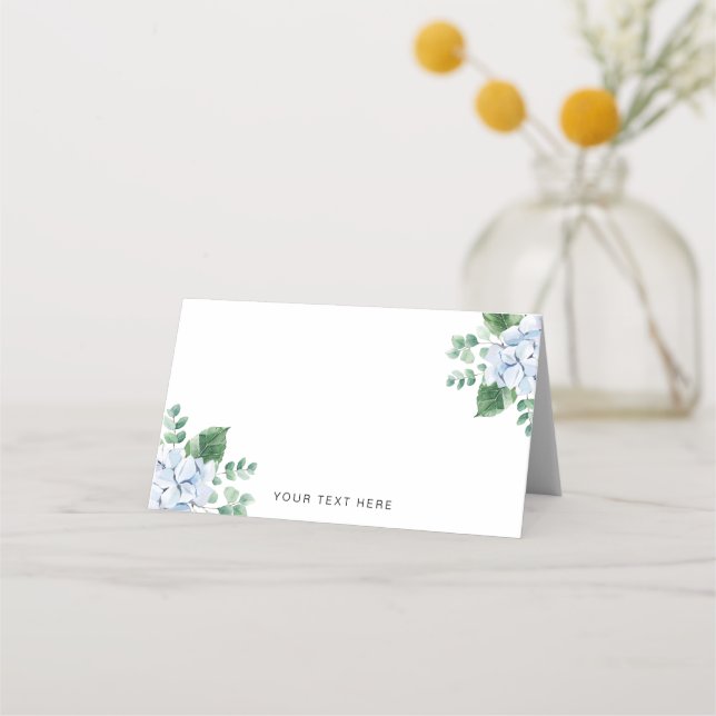 Blue Hydrangea Folded Place Card Escort Card (Front)
