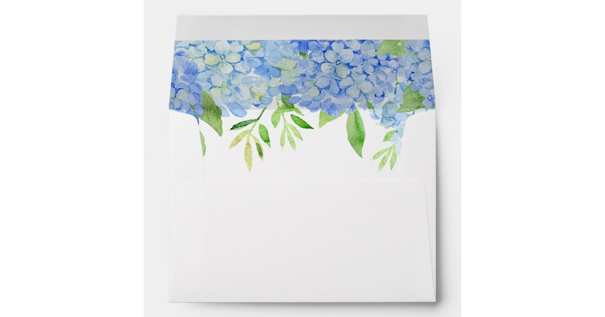 Blue Hydrangea Foliage Watercolor floral Wedding Envelope | Zazzle