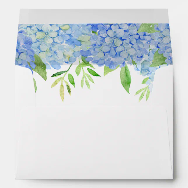 Blue Hydrangea Foliage Watercolor floral Wedding Envelope | Zazzle