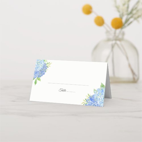 Blue Hydrangea Foliage Watercolor Floral Wedding Place Card