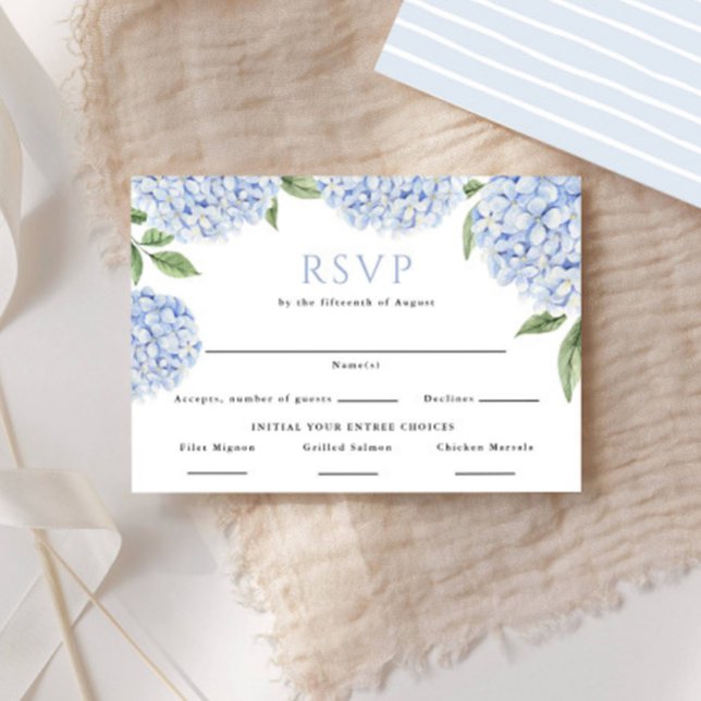 Blue Hydrangea Food Choices Border Wedding Reply RSVP Card (Creator Uploaded)