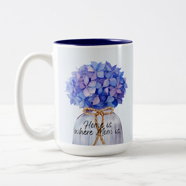 Blue Hydrangea For Mom's Day Two-Tone Coffee Mug (Left)