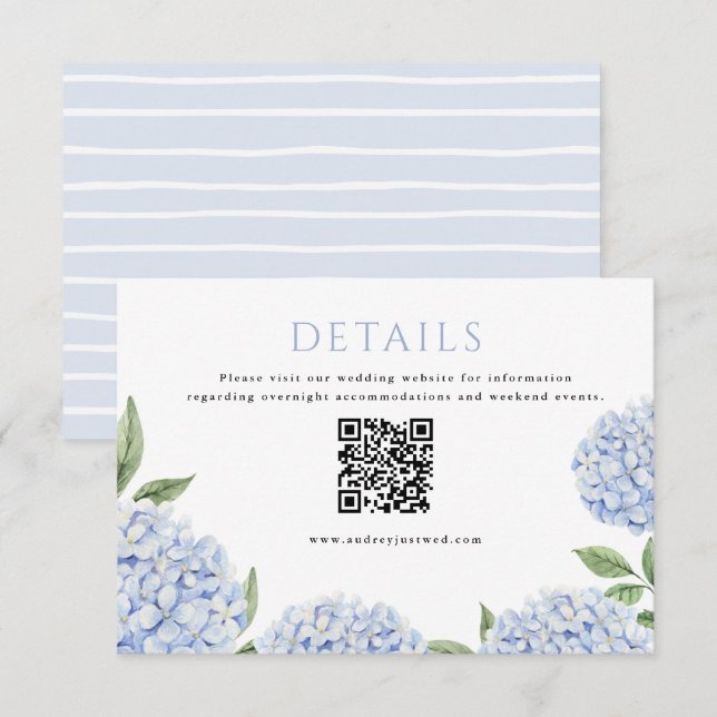 Blue Hydrangea Frame Detail QR Code Enclosure Card (Front/Back)
