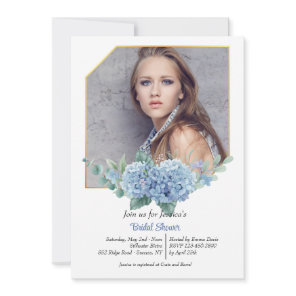 Blue Hydrangea Frame Photo Invitation