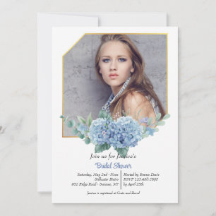 Blue Hydrangea Frame Photo Invitation