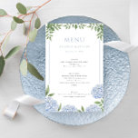 Blue Hydrangea Framed Border Wedding Paper Menu<br><div class="desc">This beautiful design features blue hydrangea blooms and your custom text. Use the template form to add your information. The Customize Further feature can be used to access the advanced editing menu where you can change the font,  colors and layout of the text or add text to the back.</div>