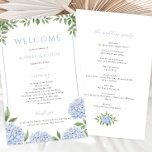 Blue Hydrangea Framed Wedding Paper Program<br><div class="desc">This beautiful design features blue hydrangea blooms and your custom text. Use the template form to add your information. The Customize Further feature can be used to access the advanced editing menu where you can change the font,  colors and layout of the text.</div>