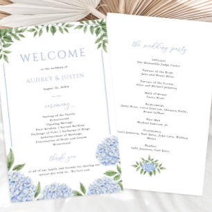 Blue Hydrangea Framed Wedding Paper Program