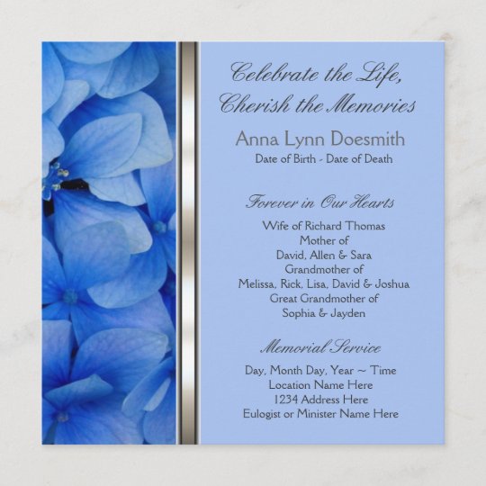 Blue Hydrangea Funeral Announcements Zazzle Com