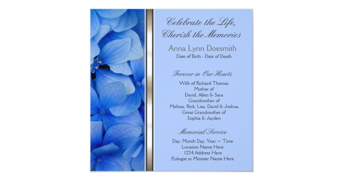 Blue Hydrangea Funeral Announcements | Zazzle